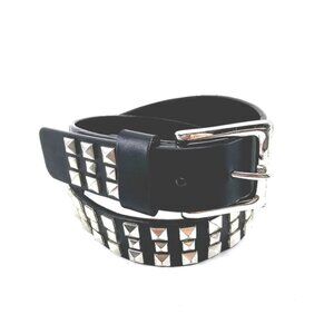 Punk Rock Unisex Small 29" to 33" Black PU Bonded Leather Classic Studded Belt